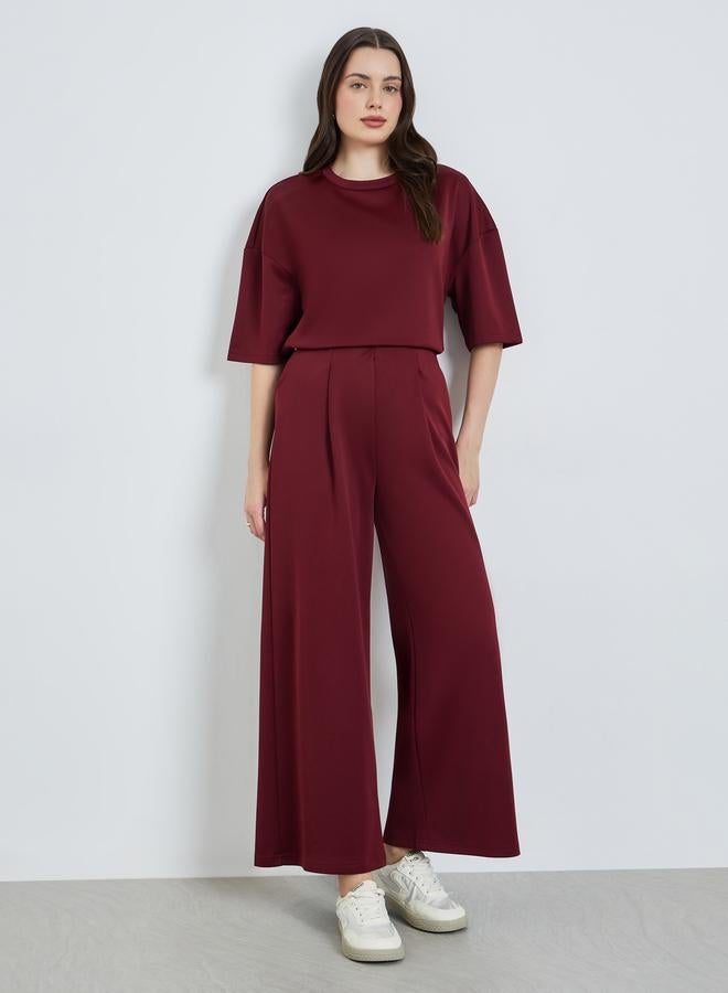 Styli Women Burgundy Wide Leg Joggers - Image 4